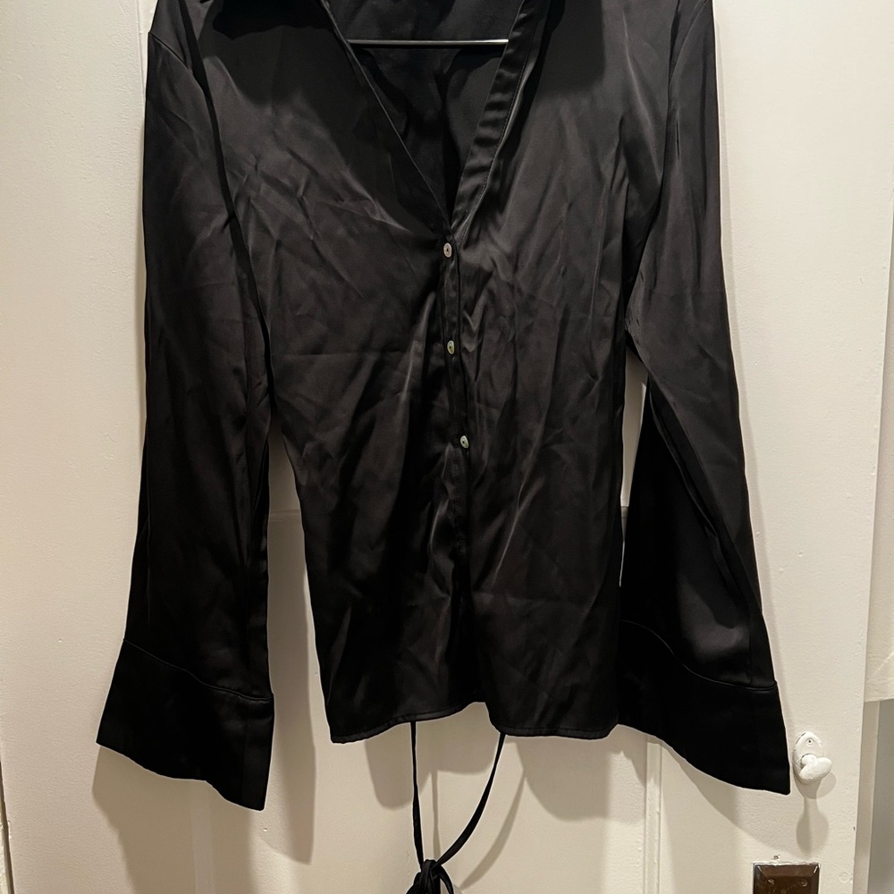 Zara Black Satin Button-Front Top